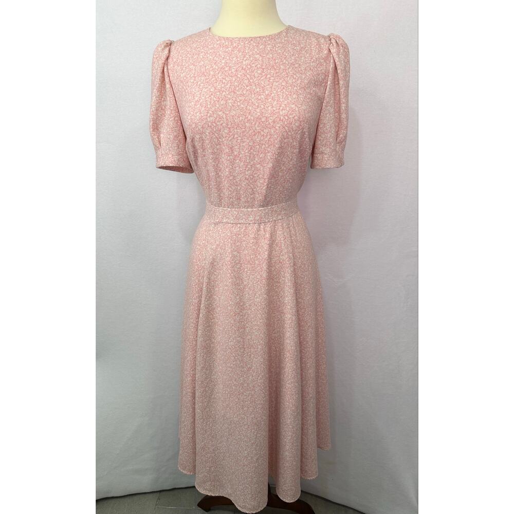 Rachel Parcell Pink Ditsy Floral Puff Sleeve Midi Dress Vintage Style Size M - Picture 2 of 12